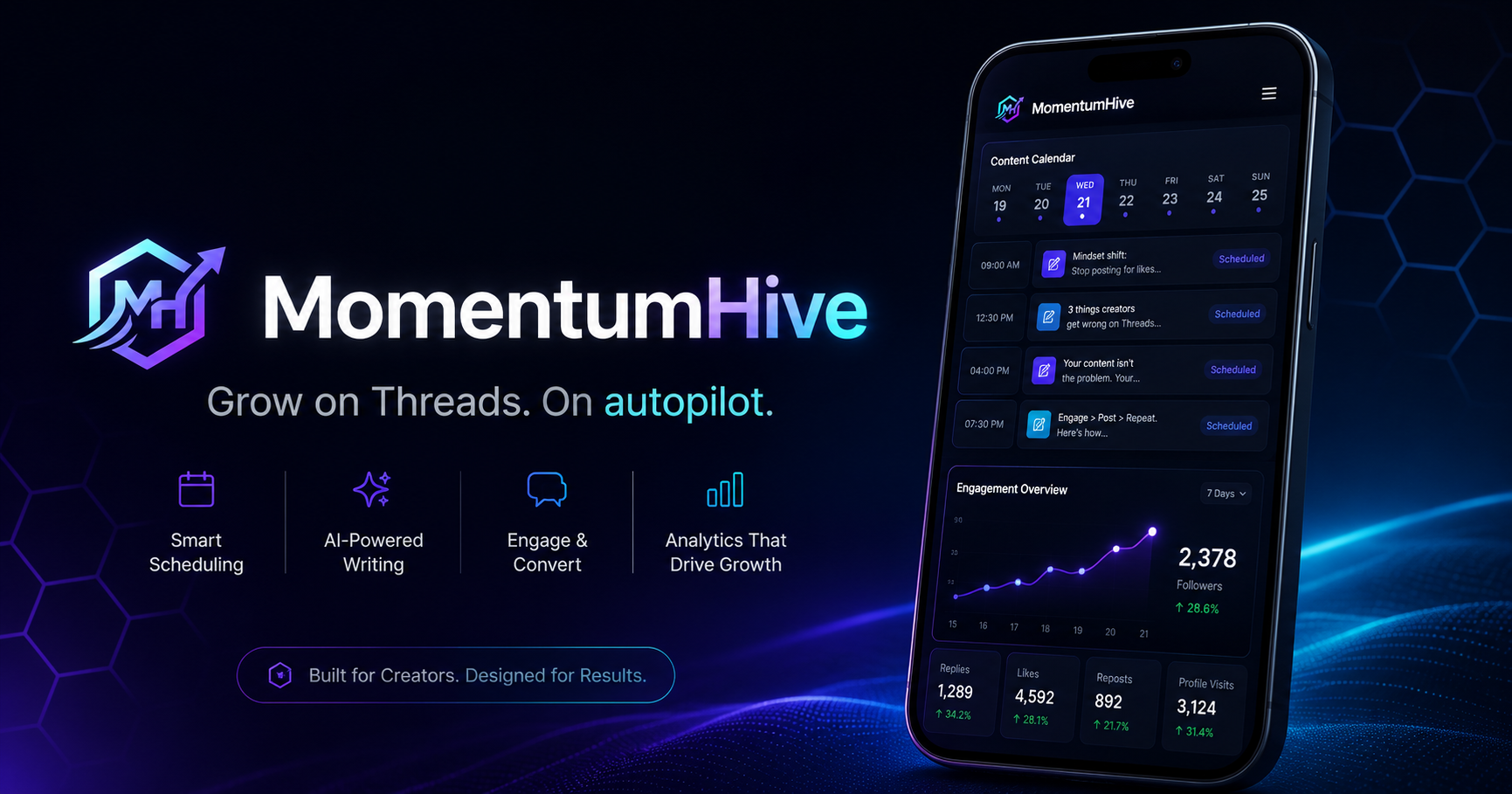 MomentumHive  -  schedule, analyse, and grow your Threads audience with AI